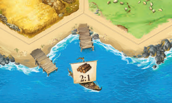 Gros plan d'un port 2:1 bois : la voile marque le taux, et ses deux pontons rejoignent les deux sommets de la côte
